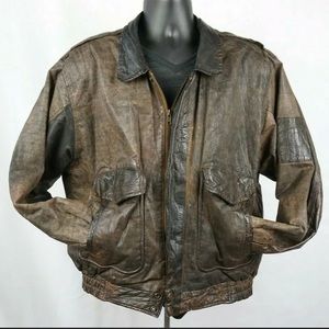 Sanzzini Brown Distressed Leather Jacket Vintage